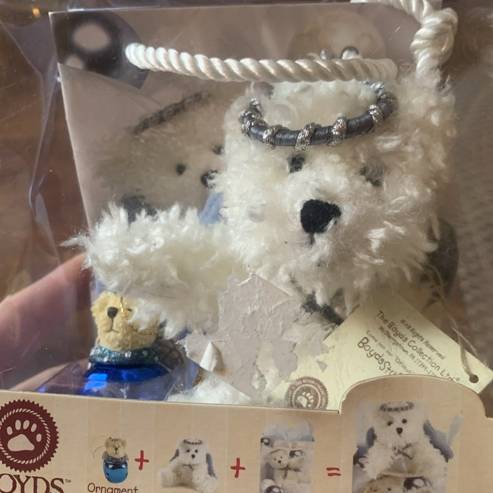 Collectible Boyds Bear Lil' Sumptin' 3-Piece‎ Gift Set  Angel Blue Ornament